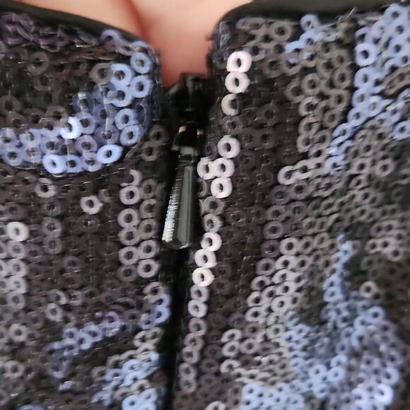 AIDAN MATTOX | Fit And Flare Sequin Dress Navy Black Sz 8 - Picture 5 of 8